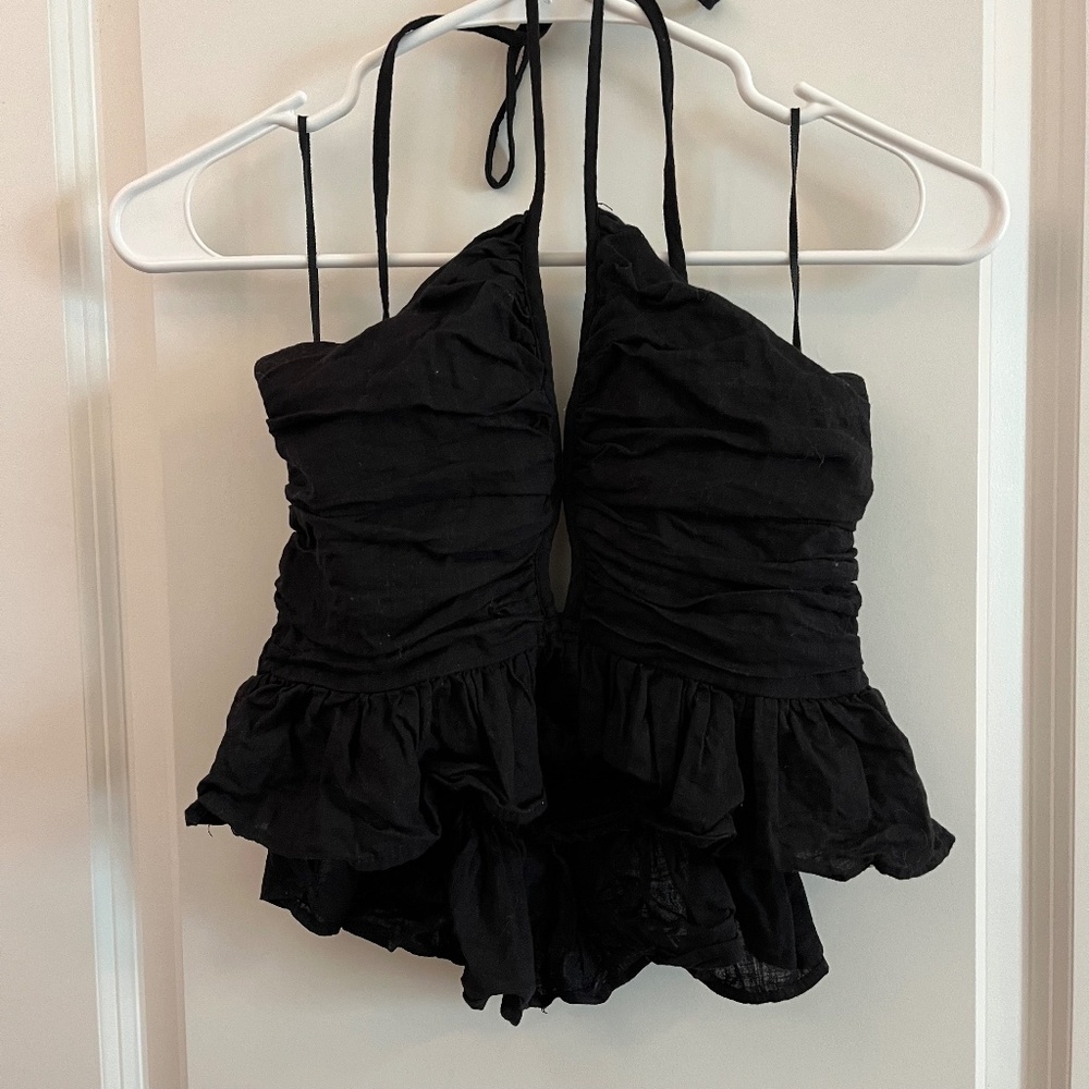 Free People Halter Neck Tank Top Black Womens Size XSmall